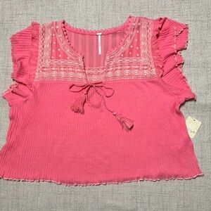 Free People Pink Embroidered Blouse
